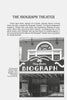 Black-and-white photo of the Biograph Theater’s entrance and marquee. The text, from "Ghosts of Northern Illinois" by Schiffer Publishing, Ltd., discusses local hauntings and the spirit of gangster John Dillinger at this historic site.