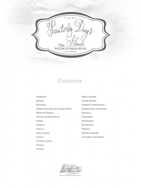 Painterly Days : The Flower Watercoloring Book for Adults By Kristy Rice - Table of Contents