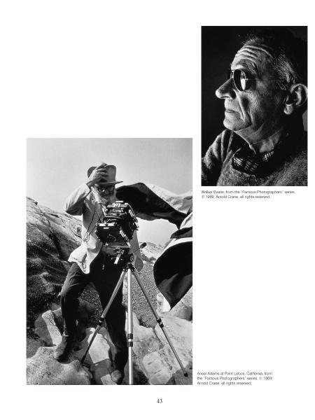 Classic black-and-white photos featured in "100 New York Photographers" by Schiffer Publishing, Ltd. capture scenes like a man with a large camera on a tripod outdoors and an older man in glasses and a scarf looking to the side.