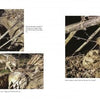 Four photographs from "Wolf Sanctuary" by Schiffer Publishing, Ltd. depict wolves in an outdoor enclosure—three show one wolf digging and nudging another into a hole, while the fourth features a single wolf sitting in the spot.