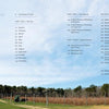 Table of contents from "Out in Blue Fields" by Schiffer Publishing, Ltd., overlaid on a photo of a grassy field with bare trees, netted blueberry rows, and a forested background beneath a blue sky.