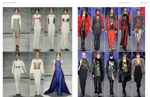 The SFP LookBook: Mercedes-Benz Fashion Week Fall/Winter 2014 Collections by Schiffer Publishing, Ltd. showcases runway models in elegant white and blue ensembles and striking dark red trends with dramatic accessories.