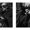 Two black-and-white photographs featured in "Briefly Seen" by Schiffer Publishing, Ltd. depict groups of women in dark clothing and accessories, their serious expressions reflecting classic New York City street photography.