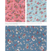 Vintage Children's Fabrics by Schiffer Publishing, Ltd.: three samples—pink with playful children and toys, light blue with children, dogs, and text, and blue with children, dogs, and flowers—showcase whimsical vintage designs.