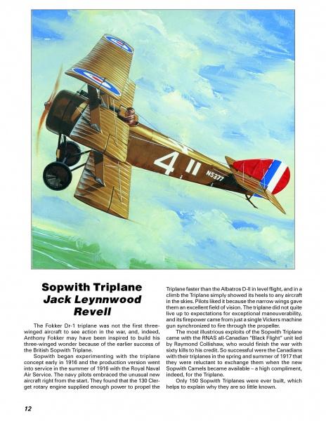 An illustration from "Box Top Air Power" by Schiffer Publishing, Ltd. shows a brown Sopwith Triplane marked 4 N5377 with British roundels and a red, white, and blue tail soaring through clouds, with text about the aircraft below.