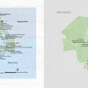 The left shows a Rhode Island map with major cities, towns, and coastlines; the right features insets of Providence, Newport, and Block Island from "101 Things to Do in Rhode Island" by Schiffer Publishing, Ltd., highlighting streets and top attractions.