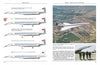 A Schiffer Publishing, Ltd. book spread on the Tupolev Tu‑144 shows aircraft diagrams on the left page and, on the right, photos of supersonic commercial aviation: the plane in flight, an airfield view, and people by the aircraft.