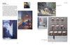 Two-page Stars & Stripes art catalog spread by Schiffer Publishing, Ltd. includes one small portrait photo, five cityscape paintings with American flag motifs shown in different weather, and descriptive text.