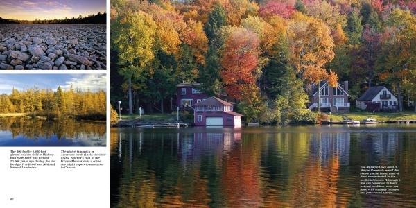 A serene lake reflects autumn trees and homes with large windows. Insets show a rocky lakebed and sunlit forest, capturing Pennsylvania’s peaceful fall beauty in this Schiffer Publishing, Ltd. release for photography enthusiasts.