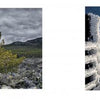Side-by-side photos: left, a gnarled pine at Newberry National Volcanic Monument; right, a snowy fence near the Deschutes River and Bend breweries—images from Central Oregon by Schiffer Publishing, Ltd.