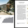 A two-page spread from "Designing for Disaster" by Schiffer Publishing, Ltd.: Left page shows a modern hillside house photo and drawing; right explains lateral forces on resilient homes with diagrams of lateral, vertical, and seismic loads.