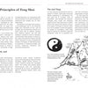 In Schiffer Publishing, Ltd.'s "Feng Shui," two pages explore principles like The Tao, Heaven, Earth, Humanity, Yin and Yang, and chi'i energy. A yin-yang symbol and a mountain landscape with flowing lines appear on the right page.