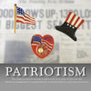 WWII Bakelite Jewelry from Schiffer Publishing, Ltd. features three patriotic pins—a waving flag, a heart with "Yankees 1941," and a striped hat—set against a faded newspaper backdrop with "PATRIOTISM" and a themed quote below.