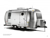 The Airstreams by Schiffer Publishing, Ltd. is a shiny, silver travel trailer with rounded edges, a single axle, multiple windows and doors, perfect for small-space living, shown against a plain white background.