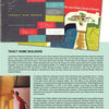 At the top, the book "Modern Tract Homes of Los Angeles" by Schiffer Publishing, Ltd. is shown. Below, a woman in red opens a sliding door. The text delves into postwar housing and iconic 1940s-50s Los Angeles architecture.