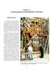 Several people use scaffolding to install a vibrant mural inspired by "Margot Van Voorhies" from Schiffer Publishing, Ltd., featuring birds and plants in glass or enamel panels, honoring mid-century Mexican enamel jewelry.