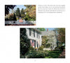 Top: White picket fence and brick path lead to a garden on Maryland's Eastern Shore. Bottom: Historic house with American flags, lush greenery, and blooming bushes near Chesapeake Bay. From "Eastern Shore Perspectives" by Schiffer Publishing, Ltd.