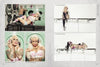 Four photos from Ink ’N Girls 2 by Schiffer Publishing, Ltd. show a tattooed woman with platinum blond hair in pink and white athletic wear posing at a laundromat, with a shirtless man flexing to highlight tattoo culture.