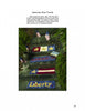 Three stair treads inspired by hooked rug patterns from Schiffer Publishing's "How to Hook Rugs" book feature stars, stripes, and patriotic words. They're displayed outdoors with flags and potted plants for a festive look.