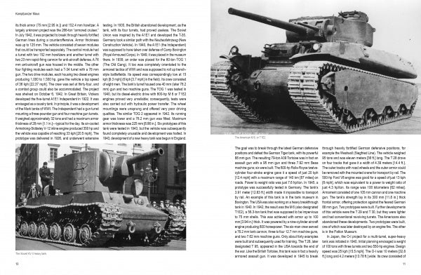 A black-and-white magazine spread from Schiffer Publishing, Ltd.'s "Kampfpanzer Maus" features two pages of text on military vehicle history, plus photos of an M3 Lee tank and a KV-2 tank in front of a building.