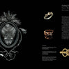 A two-page spread in "Cast" by Schiffer Publishing, Ltd. displays a detailed, dark animal-themed jewelry piece made with casting on the left, and three jewelry items with descriptions on the right under "FUNCTION From Wearable to Conceptual.