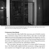 A black-and-white photo shows closed metal gates at a museum store. A sign reads Museum Store. Nearby text mentions "Finding Ghosts in Phoenix" by Schiffer Publishing, Ltd., exploring rumored hauntings in the Cretaceous Seas Room.