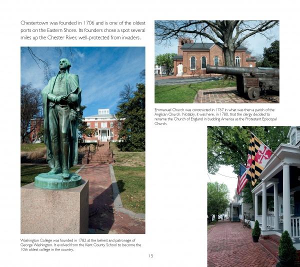 “Eastern Shore Perspectives” by Schiffer Publishing, Ltd. captures the rich heritage of Maryland’s Eastern Shore—bronze statues, historic churches, cannons, and flag-lined buildings—all set under a vivid blue sky.