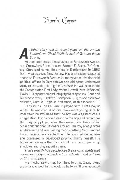 Haunted Bordentown, New Jersey by Schiffer Publishing, Ltd. features stories about Samuel Engle Burr Jr., his family, and Bordentown's history, including paranormal tales and ghostly accounts from the early 1900s.