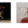 Two photos of wooden acrobat figures recall *Scott Fraser* from Schiffer Publishing, Ltd.: one balances on a tightrope with lit matches and mini acrobats; the other holds rings on a rope above a Chivas Regal box.
