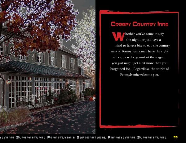 A historic, eerie country inn sits beneath red trees at night. Beside it, black and red text reads: “Supernatural Pennsylvania”—from Schiffer Publishing, Ltd.—inviting readers to explore haunted places and ghost stories of the Keystone State.
