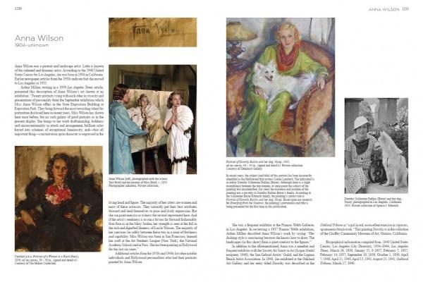 A two-page spread from Schiffer Publishing, Ltd.’s *Emerging from the Shadows, Vol. IV* showcases text on Anna Wilson, paintings of women and dogs, and vintage photos capturing California women artists with their dogs.