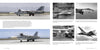 A two-page spread from Schiffer Publishing, Ltd.'s "F-111 Aardvark" shows U.S. military aircraft in color and black-and-white photos on runways, in flight, and inside a hangar, with descriptive captions below each image.