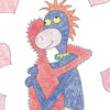 A blue dinosaur with orange spikes hugs a red heart and wears green and yellow beads, surrounded by pink hearts on white. “Don't Be a Schwoe” from Schiffer Publishing, Ltd. celebrates embracing differences—ideal for early readers.