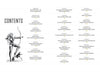 From Schiffer Publishing, Ltd.: The table of contents for "Eric Stanton & the History of the Bizarre Underground" features chapters in three columns and a black-and-white illustration of a woman with a bow and arrow beside a small animal.