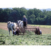 In "Lancaster County: Out and About" by Schiffer Publishing, Ltd., a hat-and-suspenders-clad driver guides a horse-drawn hay rake through a green field lined with trees—capturing the timeless Amish charm of Lancaster County.