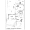 Black and white floor plan from "Lilian J. Rice" by Schiffer Publishing, Ltd., featuring the Arnberg Residence in La Jolla, CA with labeled Mediterranean-style rooms including living, kitchen, bedrooms, bath, servants room, garage, patios and landscaping.