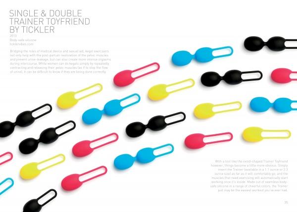 Rows of colorful Objects of Desire trainer toys by Schiffer Publishing, Ltd. in black, blue, yellow, and pink are diagonally arranged on a white background, with product descriptions and text in the upper left and lower right corners.