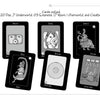 Six illustrated cards from The Star Road Map by Schiffer Publishing, Ltd. appear in two rows, featuring Mesoamerican-inspired glyphs and symbols with titles like Day, Underworld, Empress, Moon, Overworld, and Creation.