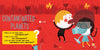 Two cartoon characters stand on a red landscape. One shouts angrily while another, in a gas mask with a spray bottle, looks defensive. “Contaminated Planets?” the text asks—prompting discussion of emotions with Feelings Forecasters by Schiffer Publishing, Ltd.