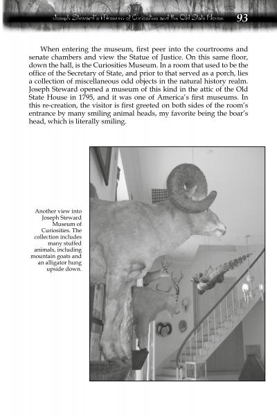 A black-and-white photo from Connecticut Lore by Schiffer Publishing, Ltd. captures a taxidermy ram's head above a staircase, with animal mounts and a bear statue—offering a unique peek into Connecticut’s unusual museums.