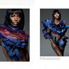 Models display sculptural, colorful felted garments inspired by organic forms—purple-red swirls on the left, blue and feathers on the right—against gray backdrops. From "Artistry in Fiber, Vol. 3" by Schiffer Publishing, Ltd.