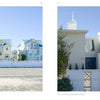 Side-by-side photos of pastel houses with blue roofs and a modern white building under a clear sky showcase the charm of Long Beach Island, featured in "The Jersey Shore" by Schiffer Publishing, Ltd.