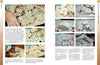 Two pages from "Deep Relief Wood Carving" by Schiffer Publishing, Ltd. feature step-by-step photos and close-ups of hands assembling numbered wooden pieces into a 3D relief sculpture.