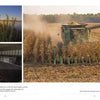 A combine harvester gathers corn on the Delmarva Peninsula, with inset images of tall grass and a person feeding livestock—capturing a scene from regional life in "Choptank Odyssey" by Schiffer Publishing, Ltd.
