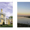 Side-by-side images: a yellow Gothic-style house with ornate trim and pointed arches, and a calm river at sunset—peaceful scenes from *Coastal Maine* by Schiffer Publishing, Ltd.