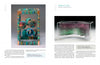Two pages from Schiffer Publishing's "Dimensional Cloth" display vibrant glass sculptures themed after fiber art: a tall, rectangular work with swirling orbs on the left, and a layered, forest-like piece with artist info on the right.