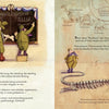 Two pages from Sticks ’n’ Stones ’n’ Dinosaur Bones by Schiffer Publishing, Ltd.: Left—two men unveil a Dinosaurs Discovered sign above a skeleton; right—one man observes a dinosaur skeleton with a species diagram above.