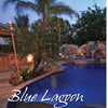 At dusk, a beautifully landscaped backyard pool is surrounded by palm trees, rocks, and greenery with soft lighting. "Scott Cohen's Poolscapes" by Schiffer Publishing, Ltd. appears in white script across the pool.