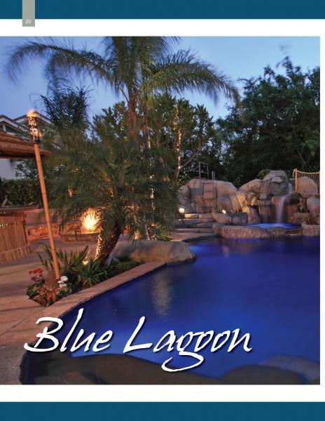 At dusk, a beautifully landscaped backyard pool is surrounded by palm trees, rocks, and greenery with soft lighting. "Scott Cohen's Poolscapes" by Schiffer Publishing, Ltd. appears in white script across the pool.
