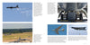 A two-page spread in Schiffer Publishing, Ltd.’s B-52 Stratofortress displays five images: a bomb drop, landing gear close-up, taxiing on the runway, and two in flight—showcasing this key US deterrent. Text surrounds the photos.